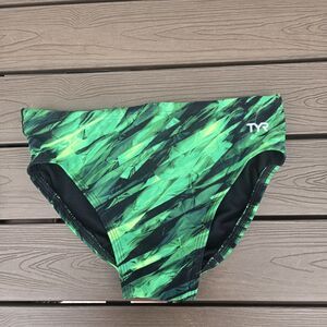 TYR Durafast Men’s Crystallized Green Allover Racer Briefs  Sz 30 NEW Sample